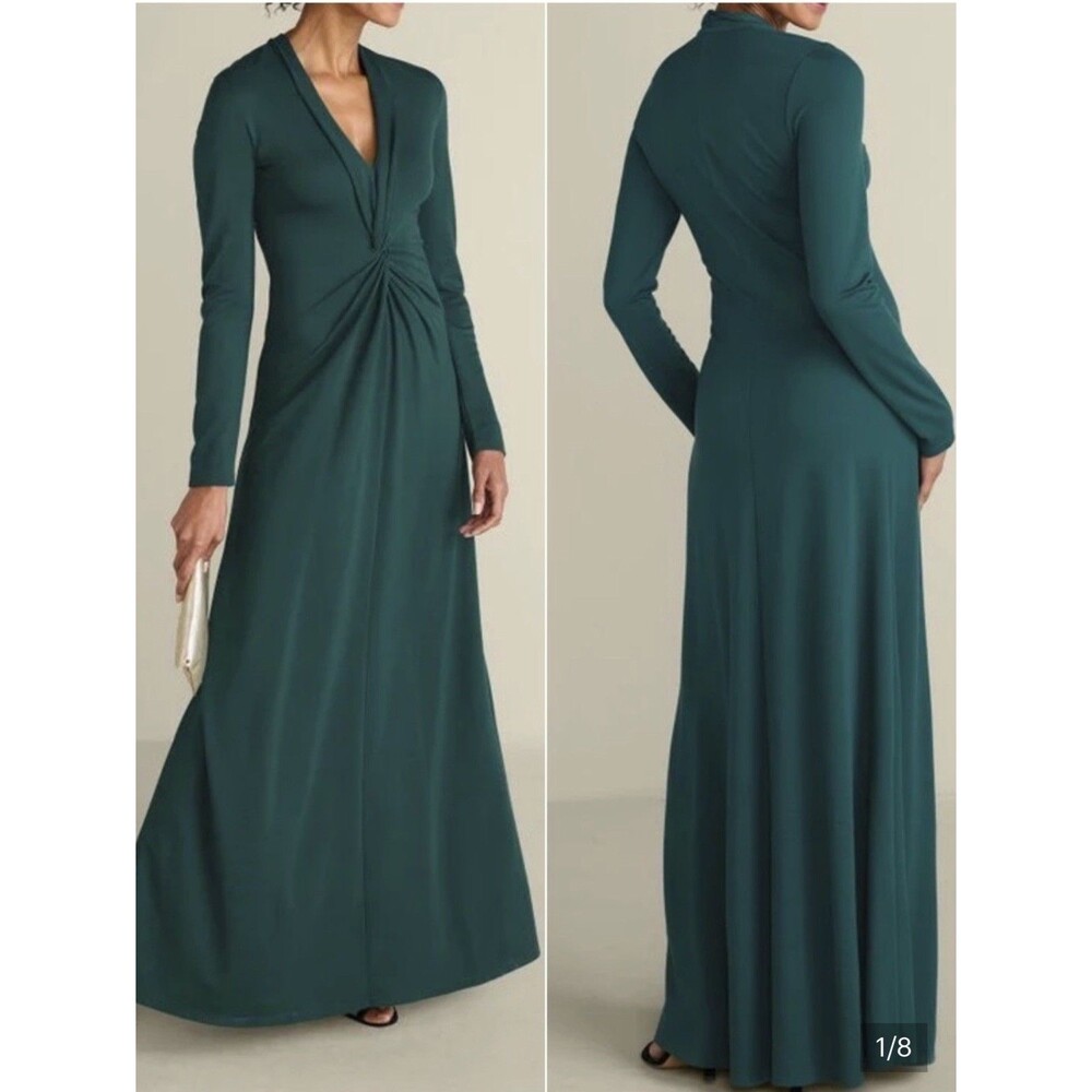 Soft Surroundings Lagia Maxi Dress Size M Atlantic Deep Green Long Sleeve V Neck
